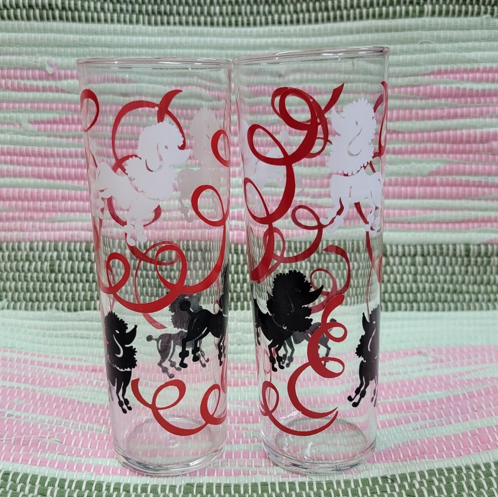 Vtg Libbey Poodle Glass Set of 2